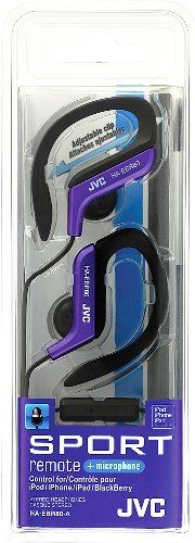 JVC HA-EBR80-A Sport Ear Clip Stereo Headphones with Microphone + Remote, Blue, 200mW(IEC) Max. Input Capability, Frequency Response 16-20000Hz, Nominal Impedance 16ohms, Sensitivity 105dB/1mW, 1-button remote and mic for iPhone/iPod/iPad/BlackBerry, Adjustable clip structure which has five selectable position for secure fit, UPC 046838064241 (HAEBR80A HAEBR80-A HA-EBR80A HA-EBR80)