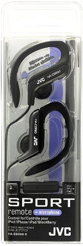 JVC HA-EBR80-B Sport Ear Clip Stereo Headphones with Microphone + Remote, Black, 200mW(IEC) Max. Input Capability, Frequency Response 16-20000Hz, Nominal Impedance 16ohms, Sensitivity 105dB/1mW, 1-button remote and mic for iPhone/iPod/iPad/BlackBerry, Adjustable clip structure which has five selectable position for secure fit, UPC 046838064258 (HAEBR80B HAEBR80-B HA-EBR80B HA-EBR80)