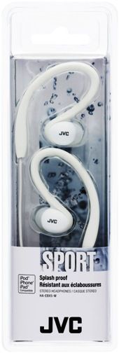 JVC HA-EBX5-W Ear Clip Headphones, White, Splash-proof ideal for exercise and fitness activities, Secure-fit inner ear headphones with soft rubber ear hook and cushion, Color coordination with iPod nano 5G, Powerful 0.43