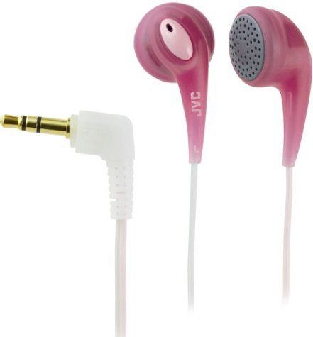 JVC HAF120P Gumy Headphone Pink color, 3.9 ft Wired Connectivity Technology, 16Hz to 20kHz of Frequency Response, 109 dB/mW of Sensitivity, Binaural Headphones Technology, L-Shape Plug Gold Plated Interfaces, Ear-bud Headphones form factor, Extended frequency range (HAF-120P HAF 120P)