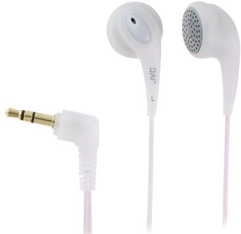 JVC HAF120W Gumy Headphone White color, 3.9 ft Wired Connectivity Technology, 16Hz to 20kHz of Frequency Response, 109 dB/mW of Sensitivity, Binaural Headphones Technology, L-Shape Plug Gold Plated Interfaces, Ear-bud Headphones form factor, Extended frequency range (HAF-120P HAF 120P)