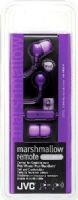 JVC HA-FR36-V Marshmallow Remote + Microphone Headphones, Violet; Designed for use with the iPod, iPhone, iPad and BlackBerry; 200mW (IEC) Max. Input Capability; Frequency Response 8-20000Hz; Nominal Impedance 16ohms; Sensitivity 103dB/1mW; Superior sound isolation from background noise with memory foam earpieces; UPC 046838047947 (HAFR36V HAFR36-V HA-FR36V HA-FR36) 