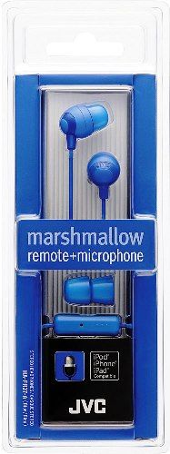 JVC HA-FR37-A Marshmallow In-Ear Headphones with Microphone & Remote, Blue, 200mW (IEC) Max. Input Capability, Frequency Response 8-20000Hz, Nominal Impedance 16 ohms, Sensitivity 98dB/1mW, Colorful headphones with hands-free operation (1-button remote control & mic), Powerful 11mm neodymium driver unit, UPC 046838068836 (HAFR37A HAFR37-A HA-FR37A HA-FR37)