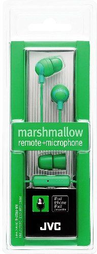 JVC HA-FR37-G Marshmallow In-Ear Headphones with Microphone & Remote, Green, 200mW (IEC) Max. Input Capability, Frequency Response 8-20000Hz, Nominal Impedance 16 ohms, Sensitivity 98dB/1mW, Colorful headphones with hands-free operation (1-button remote control & mic), Powerful 11mm neodymium driver unit, UPC 046838068867 (HAFR37G HAFR37-G HA-FR37G HA-FR37)