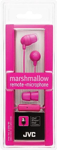 JVC HA-FR37-P Marshmallow In-Ear Headphones with Microphone & Remote, Pink, 200mW (IEC) Max. Input Capability, Frequency Response 8-20000Hz, Nominal Impedance 16 ohms, Sensitivity 98dB/1mW, Colorful headphones with hands-free operation (1-button remote control & mic), Powerful 11mm neodymium driver unit, UPC 046838068874 (HAFR37P HAFR37-P HA-FR37P HA-FR37)