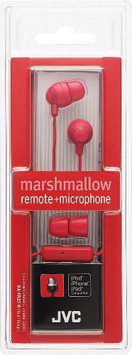 JVC HA-FR37-R Marshmallow In-Ear Headphones with Microphone & Remote, Red, 200mW (IEC) Max. Input Capability, Frequency Response 8-20000Hz, Nominal Impedance 16 ohms, Sensitivity 98dB/1mW, Colorful headphones with hands-free operation (1-button remote control & mic), Powerful 11mm neodymium driver unit, UPC 046838068881 (HAFR37R HAFR37-R HA-FR37R HA-FR37)