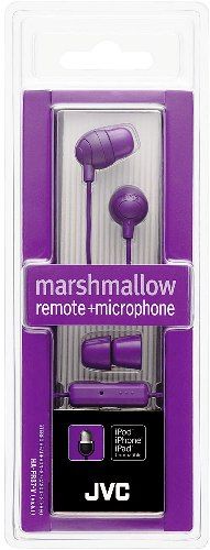 JVC HA-FR37-V Marshmallow In-Ear Headphones with Microphone & Remote, Violet, 200mW (IEC) Max. Input Capability, Frequency Response 8-20000Hz, Nominal Impedance 16 ohms, Sensitivity 98dB/1mW, Colorful headphones with hands-free operation (1-button remote control & mic), Powerful 11mm neodymium driver unit, UPC 046838068898 (HAFR37V HAFR37-V HA-FR37V HA-FR37)