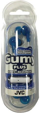 JVC HA-FR55A Gumy Plus In-Ear Headphones with Microphone & Remote, Blue, 11mm Drivers, Soft Rubber Body, S/M/L Silicone Earpieces, Superior Noise Isolation, iPod Matching Color, Gold-Plated Plug, 3.3 ft. Cord Length, UPC 046838070754 (HAFR55A HA FR55A HAF-R55A HAFR-55A HA-FR55)