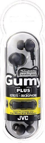 JVC HA-FR6-B Gumy Plus Inner-Ear Headphones with Microphone and Remote, Black, 200mW(IEC) Max. Input Capability, 11mm Driver Unit, Frequency Response 10-20000Hz, Nominal Impedance 16ohms, Sensitivity 103dB/1mW, Colorful headphones with hands-free operation on iPod/iPhone/iPad/BlackBerry (1 button remote control & mic), UPC 046838065910 (HAFR6B HAFR6-B HA-FR6B HA-FR6)