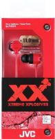 JVC HA-FX102-R XX Xtreme Xplosives Bass IE Stereo Headphones, Red, 200mW/IEC Max. Input Capability, Frequency Response 5-23000Hz, Nominal Impedance 16ohms, Sensitivity 100dB/1mW, "Extreme Bass Ports" and 11mm Neodymium driver units deliver ultimate bass sound, Robust body with anti-impact "Tough Protectors", UPC 046838071676 (HAFX102R HAFX102-R HA-FX102R HA-FX102) 