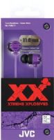 JVC HA-FX102-V XX Xtreme Xplosives Bass IE Stereo Headphones, Purple, 200mW/IEC Max. Input Capability, Frequency Response 5-23000Hz, Nominal Impedance 16ohms, Sensitivity 100dB/1mW, "Extreme Bass Ports" and 11mm Neodymium driver units deliver ultimate bass sound, Robust body with anti-impact "Tough Protectors", UPC 046838071683 (HAFX102V HAFX102-V HA-FX102V HA-FX102) 