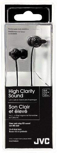 JVC HA-FX40-B High Clarity Sound Inner Ear Headphones, Black; 200mW (IEC) Max. Input Capability; 0.33