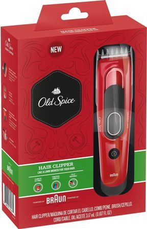 Braun HAIRCLP50 Old Spice Men's Hair Clipper, Red, Powerful Dual Battery System, Adjustable Combs with 8 Length Settings (3-24mm) - Trimmed Hairstyles Up to 24 mm, Charging LED Indicator, Corded/Cordless Operation, Fully Washable, 40 Minutes Cordless Trimming, Non Slipping Grip, UPC 069055869871 (HAIR-CLP50 HAIR CLP50 HAIRCLP-50 HAIR-CLP-50)
