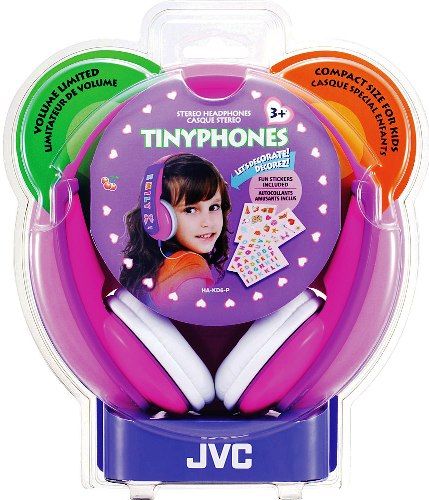 JVC HA-KD6-P Kids Tinyphone Stereo Headphones, Pink, 200mW(IEC) Max. Input Capability, Frequency Response 15-23000Hz, Nominal Impedance 782 ohms, 1.81 Driver Unit, Built-in volume limiter reduces sound pressure level to 85dB/1mW, Wide headband can be decorated with supplied stickers or users' own, Small size for children (over 3 years old), UPC 046838048036 (HAKD6P HAKD6-P HA-KD6P HA-KD6)