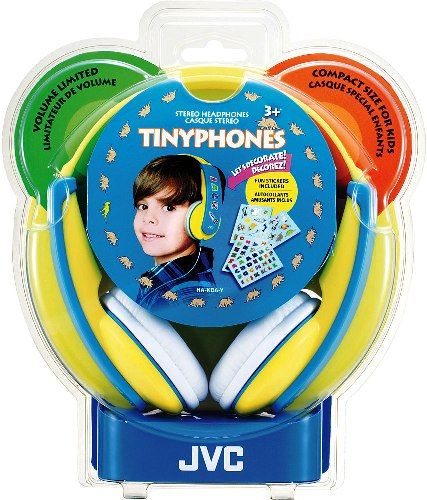 JVC HA-KD6-Y Kids Tinyphone Stereo Headphones, Yellow, 200mW(IEC) Max. Input Capability, Frequency Response 15-23000Hz, Nominal Impedance 782 ohms, 1.81 Driver Unit, Built-in volume limiter reduces sound pressure level to 85dB/1mW, Wide headband can be decorated with supplied stickers or users' own, Small size for children (over 3 years old), UPC 046838048043 (HAKD6Y HAKD6-Y HA-KD6Y HA-KD6)