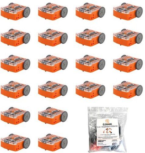 HamiltonBuhl EDIBOT-20 Edison Educational Robot Kit - Set of 20 Edison Robots with 1 Edison Expansion Construction Kit; Suitable For All Ages, Across All Grade Levels From K-12 Grades; Robot Sensors, Robot Communications, Multi-functional Line Tracking Sensor; Works with Lego Bricks; Programmable Barcode Card Pack; UPC 681181624669 (HAMILTONBUHLEDIBOT20 EDIBOT20 EDIBOT 20)