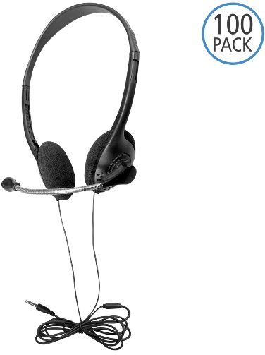 HamiltonBuhl HA2G-P100 Multi-Pack of 100 Personal Headsets with Steel-Reinforced Mic, TRRS Plug and Foam Ear Cushions; Steel-Reinforced Gooseneck Microphone, 3.5mm 120 Degree Angled Plug; Ideal For Use With Tablets, Mobile Devices, Computers, MP3 Players, CD Players And Much More; UPC 681181626809 (HAMILTONBUHLHA2GP100 HA2GP100 HA2G P100 HA2G-P-100)