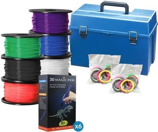 HamiltonBuhl HMCMPEN6 3D Magic Pen STEAM Mega Pack; Includes: (6) Boxes of 3D Magic Pen, (6) 980' ABS Filament Rolls, (2) 15 Color ABS Filament Packs and (1) Large, Durable Lockable Case (Lock Not Included); Easy Grip Design; Self-Feeding Motor To Advance Filament; Adjustable Feed Speed; Ceramic Nozzle For Safe Use; UPC 681181624300 (HAMILTONBUHLLTAB30A HMC-MPEN6 HMCM-PEN6 HMCMPEN-6)