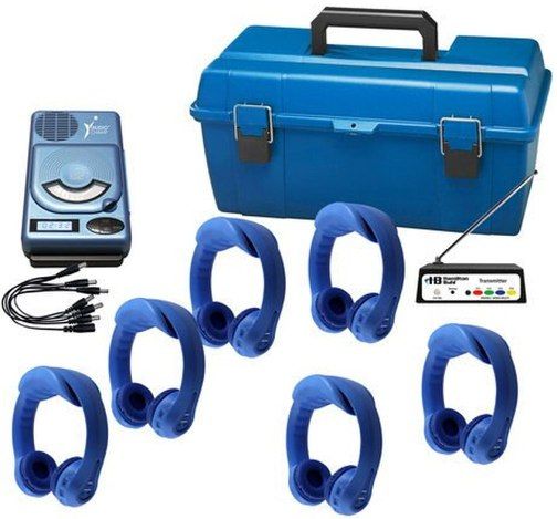 HamiltonBuhl LCFW-AC1 6-Person Wireless Listening Center; Includes: (1) HACX-205 AudioChamp Top-Loading Portable Classroom CD Player with USB and MP3, (6) FLEXW1 Blue Flex-PhonesAF Wireless Dual-Channel Headphones, (1) W900-MULTI Wireless Transmitter, (1) W990 6-Way Charging Cable and (1) Lockable Carrying Case; UPC 681181625062 (HAMILTONBUHLLCFWAC1 LCFWAC1 LCFW AC1)