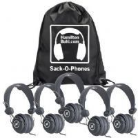 HamiltonBuhl SOP-FVGRY Sack-O-Phones, Includes: (5) FV-GRY Gray Favoritz Headsets with In-Line Microphone and (1) SOP Carry Bag; 40mm Speaker Drivers; 32&#937; Impedance; 105db±4db Sensitivity; 50-20000Hz Frequency Response; In-Line Microphone; 5' Dura-Cord - Chew-Resistant, PVC-Jacketed, Braided Nylon; UPC 681181625444 (HAMILTONBUHLSOPFVGRY SOPFVGRY SOP FVGRY) 