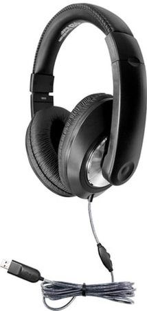 HamiltonBuhl ST1BKU Smart-Trek Deluxe Stereo Headphone with In-Line Volume Control and USB Plug; 40mm Drivers; 32Ω Impedance; 50Hz - 20KHz Frequency Response; 105dB  4dB Sensitivity; 5' Dura-Cord - Chew-resistant, PVC-jacketed, Braided Nylon; Compatible with PCs and Macs, CD Players, Stereos, TVs and Most Gaming Systems; UPC 681181626489 (HAMILTONBUHLST1BKU ST1-BKU ST1 BKU)