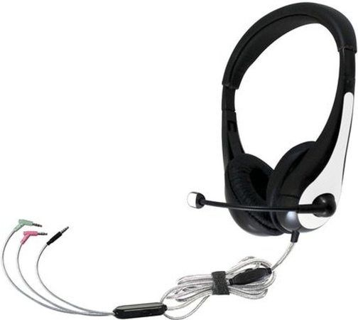 HamiltonBuhl T18SG3IBK TriosAir Personal Multimedia Headset with Gooseneck Microphone, Black/White Accent; Adjustable, Leatherette Padded Headband; Leatherette Ear Cushions; In-line Volume Control; 50-20000Hz Frequency Response; 32Ω Impedance; 30mm Speaker Drivers; 120 Angle With 3.5mm Dual PC Stereo Plug & 180 Angle With 3.5mm TRRS Plug; UPC 681181623501 (HAMILTONBUHLT18SG3IBK T18S-G3IBK T18SG-3IBK T18SG3I-BK)