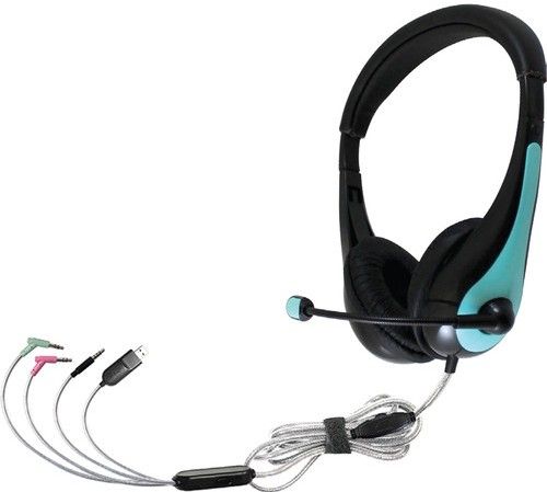 HamiltonBuhl T18SG4ISV TriosAir Plus Personal Multimedia Headset with Gooseneck Microphone, Black/Teal Accents, ABS Magnet Speakers, Black TRRS Plug is for Newer Devices with Single Jack for both Audio and Microphone, Pink (Microphone) and Green (Stereo Audio) plugs are for Computers with Separate Inputs for Audio and Microphone, UPC 681181623518 (HAMILTONBUHLT18SG4ISV T18SG-4ISV T18SG4-ISV T18-SG4ISV)
