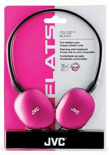 JVC HA-S160-P FLATS Compact Stereo Headphones, Pink, 500mW (IEC) Max. Input Capability, Frequency Response 12-24000Hz, Nominal Impedance 32ohms, Sensitivity 103dB/1mW, Neodymium Magnet type, Color line-up matched to iPod nano 6G, Powerful sound with 1.18