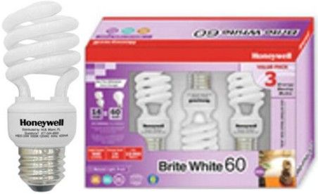 Honeywell HB14BX3 Indoor CFL 14 Watt Brite White Mini Spirals, Three (3) Window Box, Mini spiral size fits almost anywhere, Equivalent to a Standard 60 Watt Bulb, Highest standards in quality - UL, cUL, and FCC, Long Life up to 10,000 hours Save energy and money, Light Output 900 lumens, UPC 895639001029 (HB14-BX3 HB14 BX3 HB-14BX3 HB 14BX3)