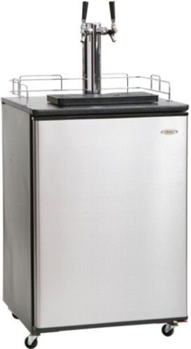 Haier HBF205EAVS Dual Tap BrewMaster Kegerator Beer Dispenser, Virtual Steel, 6.4 cu. ft. Capacity, Convertible to Beverage Center, Complete American Sankey, Max Noise Level 42dB, CO2 Tank Included, CO2 Tank Regulator, Cleaning Kit, Drip Tray, Guard Rail, Worktop, Covered Back Grill, Adjustable Leveling Legs (HBF-205EAVS HBF 205EAVS HBF205-EAVS HBF205 EAVS)