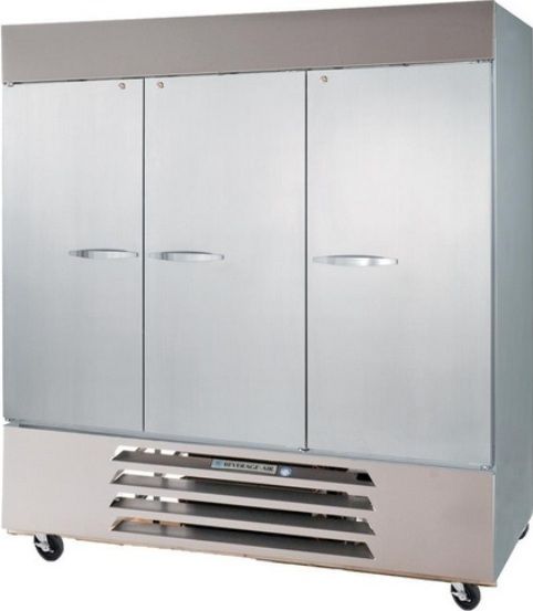 Beverage Air HBF72-1-S Solid Door Reach-In Freezer, 11.9 Amps, Bottom Compressor Location, 72 Cubic Feet, Solid Door Type, 3/4 Horsepower, 60 Hz, 3 Number of Doors, 3 Number of Sections, Swing Opening Style, 1 Phase, 9 Shelves, 0F Temperature, 115 Voltage, Electronic thermostat, Automatic defrost system,  61.75