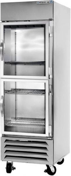 Beverage Air HBR27HC-1-HG One Section Glass Half Door Bottom-Mounted Reach-In Refrigerator with LED Lighting, 27 cu. ft. Capacity, 5.8 Amps, 60 Hertz, 1 Phase, 1/3 HP Horsepower, 2 Number of Doors, 1 Sections, 3 Number of Shelves, 27