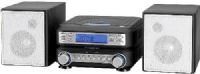 GPX HC221B Two Channel Stereo Home Music System; 0.7" negative LCD display with blue backlight; Home music system with 2 channel stereo sound; Top-load CD player plays CD, CD-R/RW; Disc playback: repeat, program; AM/FM radio (DLL); Built-in FM wire antenna/built-in AM antenna; DBBS Dynamic Bass Boost System; 3.5mm audio video input, 3.5mm audio input; UPC 047323112218 (HC-221B HC 221B HC221) 