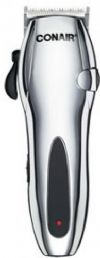 Conair HC318RV Rechargeable Cord/Cordless 22-Piece Haircut Kit; Full-size chrome clipper with 5-position taper control and 55 settings for custom cuts; Removable stainless steel blade for easy cleaning; Cordless run time of 60 minutes; 10 comb attachments: 1/8", 1/4", 3/8", 1/2", 5/8", 3/4", 7/8", 1", left and right ear; Styling clip; Barber comb; Styling comb; Barber scissors; Barber cape; Cleaning brush; Lubricating oil; Blade guard; AC-DC adapter; UPC 74108126504 (HC318RV HC3-18RV) 