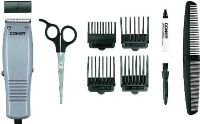 Conair HC90RGB Simple Cut 10-Piece Basic Haircut Kit, Magnetic motor, Stamped steel blades, 4 comb attachments (1/8", 1/4", 3/8" and 1/2"), Barber comb, Barber scissors, Blade guard, Cleaning brush and oil, UL listed, UPC 074108151667 (HC-90RGB HC 90RGB HC90-RGB HC90 RGB) 