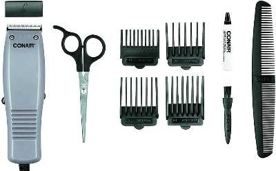 Conair HC90RGB Simple Cut 10-Piece Basic Haircut Kit, Magnetic motor, Stamped steel blades, 4 comb attachments (1/8