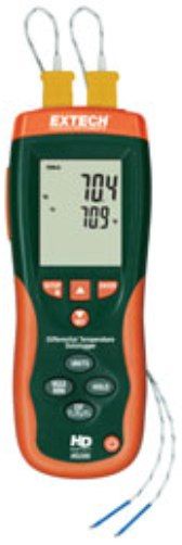 Extech HD200 Differential Thermometer Datalogger + IR Thermometer, Datalogs up to 18,000 readings on each channel, Display [T1, T2, T3(IR)] or [T1-T2] or [T1-T3] or [T2-T3], Differential T1-T2 display for HVAC/Superheat measurements, Heavy Duty rugged double molded housing, UPC 793950102008 (HD-200 HD 200)