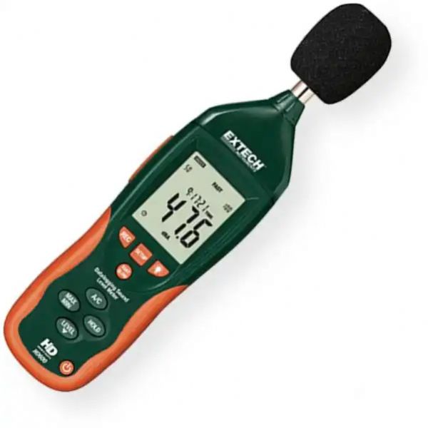 Extech HD600 Data Logging Sound Level Meter, Three ranges from 30 to 130dB, Datalogging capability up to 20000 records, Capture up to 10 readings/sec when connected to a PC, Records readings with real date and time stamp, Min/Max and Data Hold functions, UPC 793950106006 (HD600 HD-600)