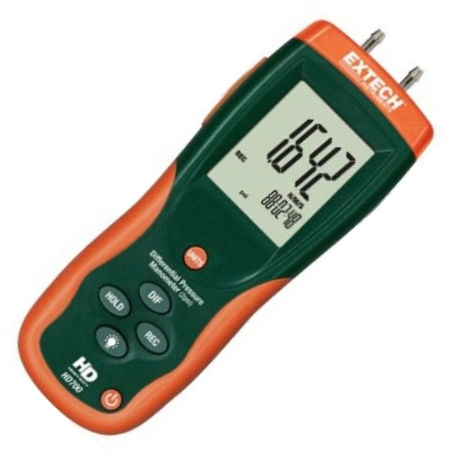 Extech HD700-NIST  Differential Pressure Manometer 2psi with NIST Certificate; 11 selectable units of measure; Max/Min/Avg recording and Relative time stamp; Data Hold and Auto power off functions; Large LCD display with backlighting; Zero function for offset correction or measurement; Built-in USB (software and cable included); USB port includes software; UPC: 793950107010 (EXTECHHD700NIST EXTECH HD700NIST MANOMETER NIST)