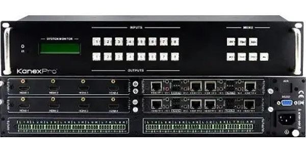 KanexPro HDBASE8X8 Professional HDMI to HDBaseT Matrix Switcher, Extends 8 HDMI inputs through HDBaseT to up to 8 HD displays, Locking HDMI connectors for reliability, Based on HDBaseT Lite Technology, Integrated signal processing, Cross-point ultra-switching for tying any input to any output, Built-in signal re-clocking and equalizer, Advanced HDCP and EDID management, UPC 814556016145 (HDBASE8X8 HDBASE-8X8 HDBASE 8X8)