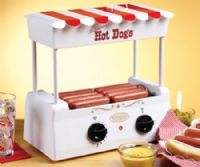Nostalgia HDR565 Old Fashioned Hot Dog Roller, holds up to 8 regular sized hot dogs or 4 foot long hot dogs at a time, 5 non-stick rollers rotate continuously for even cooking, Removable rollers and drip tray for easy cleaning, Adjustable heat controls, Top-mounted bun warmer, UPC 082677122506 (HDR-565 HDR 565 HD-R565) 