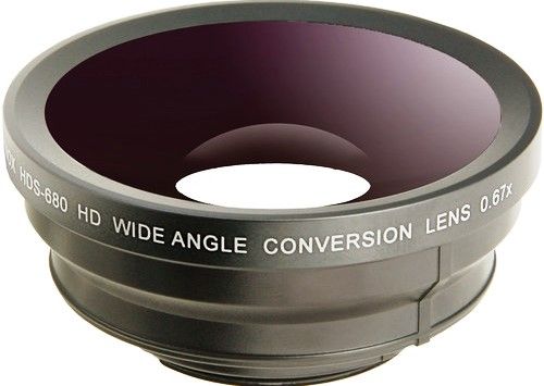 Raynox HDS-680 High Definition 0.67x Wide Angle Conversion Lens; Nominal 0.67x, Actual 0.53x Diagonal, 0.67x Horizontal Magnification; Specifically designed for using effectively with Wide-zoom lens incorporated AVCHD camera; Focusing through the whole zoom range; 2-Group/2-element High Definition Design, Coated optical glass elements; UPC 024616120426 (HDS680 HDS 680 HD-S680)