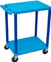 Luxor HE32-BU Utility Transport Cart with 2 Shelves Structural Foam Plastic, Blue, Retaining lip around the back and sides of flat shelves, Includes four heavy duty 4" casters, two with brake, Has a push handle molded into the top shelf, Clearance between shelves is 26", Easy assembly, Made in USA, Dimensions 18"D x 24"W x 33.5"H, UPC 812552018835 (HE32BU HE32 BU HE-32-BU HE 32-BU) 