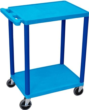 Luxor HE32-BU Utility Transport Cart with 2 Shelves Structural Foam Plastic, Blue, Retaining lip around the back and sides of flat shelves, Includes four heavy duty 4