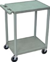 Luxor HE32-G Utility Transport Cart with 2 Shelves Structural Foam Plastic, Gray, Retaining lip around the back and sides of flat shelves, Includes four heavy duty 4" casters, two with brake, Has a push handle molded into the top shelf, Clearance between shelves is 26", Easy assembly, Made in USA, Dimensions 18"D x 24"W x 33.5"H, UPC 812552016916 (HE32G HE32 G HE-32-G HE 32-G) 