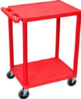 Luxor HE32-RD Utility Transport Cart with 2 Shelves Structural Foam Plastic, Red, Retaining lip around the back and sides of flat shelves, Includes four heavy duty 4" casters, two with brake, Has a push handle molded into the top shelf, Clearance between shelves is 26", Easy assembly, Made in USA, Dimensions 18"D x 24"W x 33.5"H, UPC 812552018842 (HE32RD HE32 RD HE-32-RD HE 32-RD) 