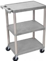 Luxor HE34-G Utility Transport Cart with 3 Shelves Structural Foam Plastic, Gray, Retaining lip around the back and sides of flat shelves, Includes four heavy duty 4" casters, two with brake, Has a push handle molded into the top shelf, Clearance between shelves is 11 3/4", Easy assembly, Made in USA, Dimensions 18"D x 24"W x 32.5"H, UPC 812552016909 (HE34G HE34 G HE-34-G HE 34-G) 