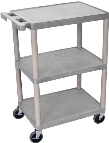 Luxor HE34-G Utility Transport Cart with 3 Shelves Structural Foam Plastic, Gray, Retaining lip around the back and sides of flat shelves, Includes four heavy duty 4
