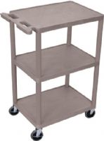 Luxor HE42-G Utility Transport Cart with 3 Shelves Structural Foam Plastic, Gray, Retaining lip around the back and sides of flat shelves, Includes four heavy duty 4" casters, two with brake, Has a push handle molded into the top shelf, Clearance between shelves is 16", Easy assembly, Made in USA, Dimensions 18"D x 24"W x 41"H, UPC 812552018934 (HE42G HE42 G HE-42-G HE 42-G) 