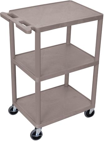 Luxor HE42-G Utility Transport Cart with 3 Shelves Structural Foam Plastic, Gray, Retaining lip around the back and sides of flat shelves, Includes four heavy duty 4